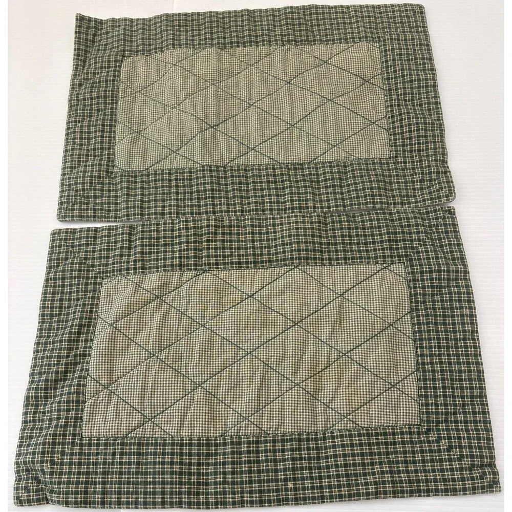 Green Gingham Check Diamond Quilted Placemats Cottagecore Farmhouse Decor